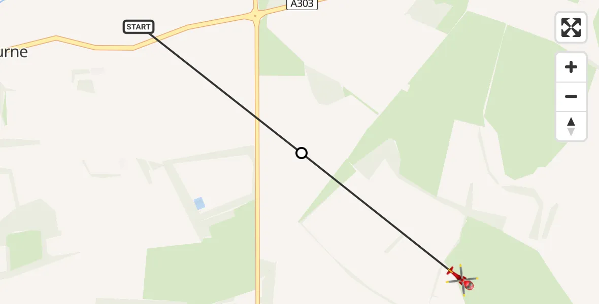 Flight path map showing Air Ambulance Helicopter route from Winterbourne Stoke to Wilsford cum Lake