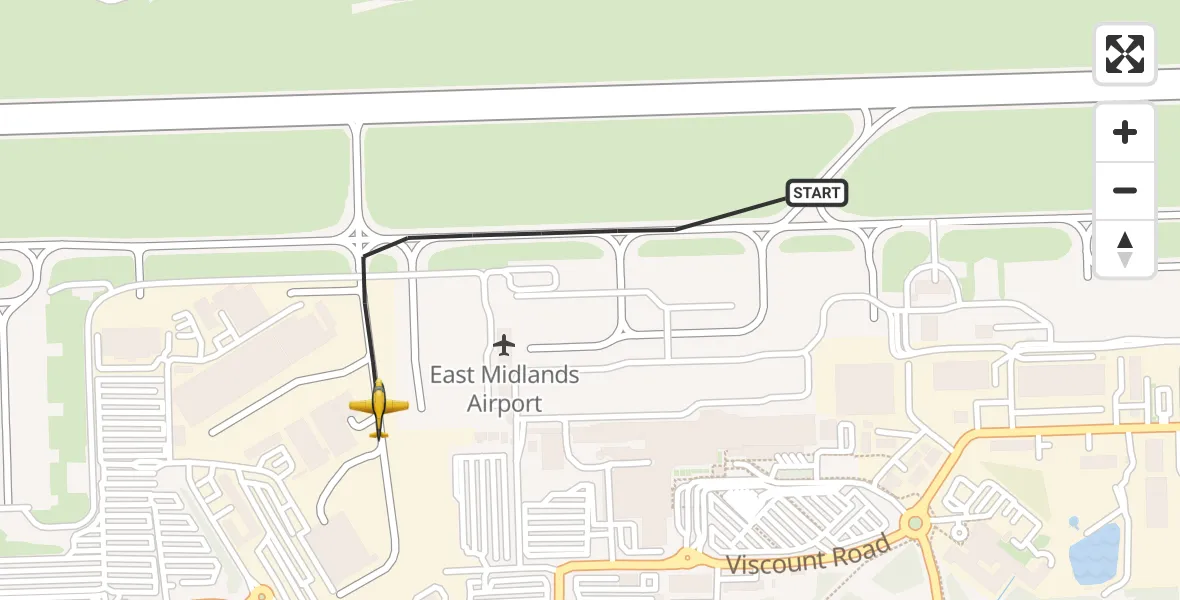 Flight path map showing Police Aircraft route from East Midlands Airport to East Midlands Airport