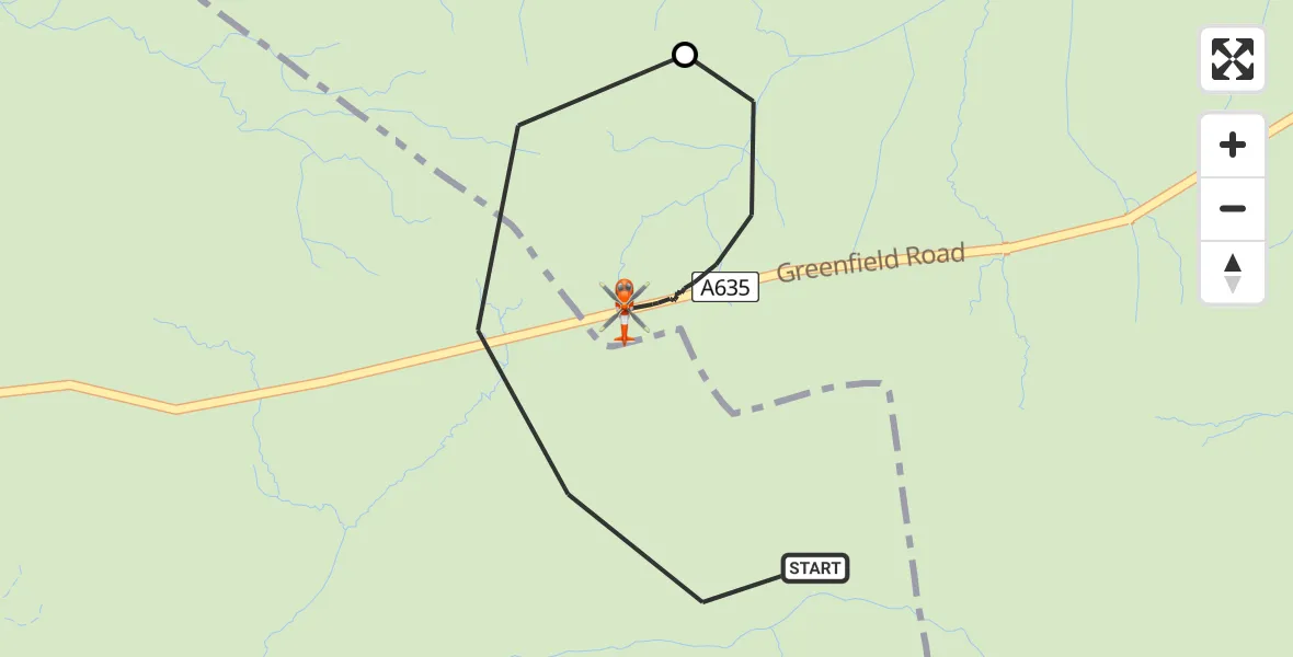 Flight path map showing Coastguard Helicopter route from Oldham to Kirklees