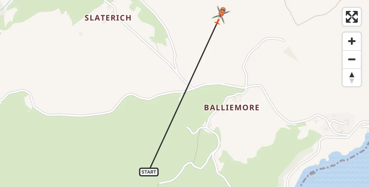 Flight path map showing Coastguard Helicopter route from Inner Seas to Inner Seas