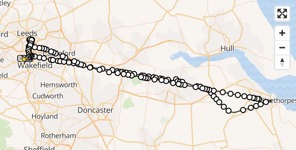 Flight path map showing Police Helicopter route from East Ardsley to East Ardsley