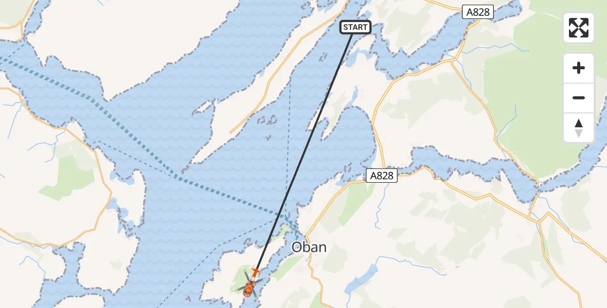 Flight path map showing Coastguard Helicopter route from Inner Seas to Inner Seas