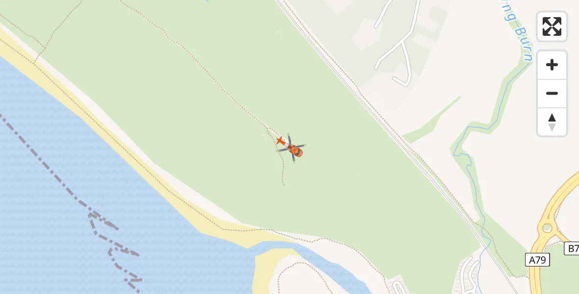 Flight path map showing Coastguard Helicopter route from Prestwick to Prestwick