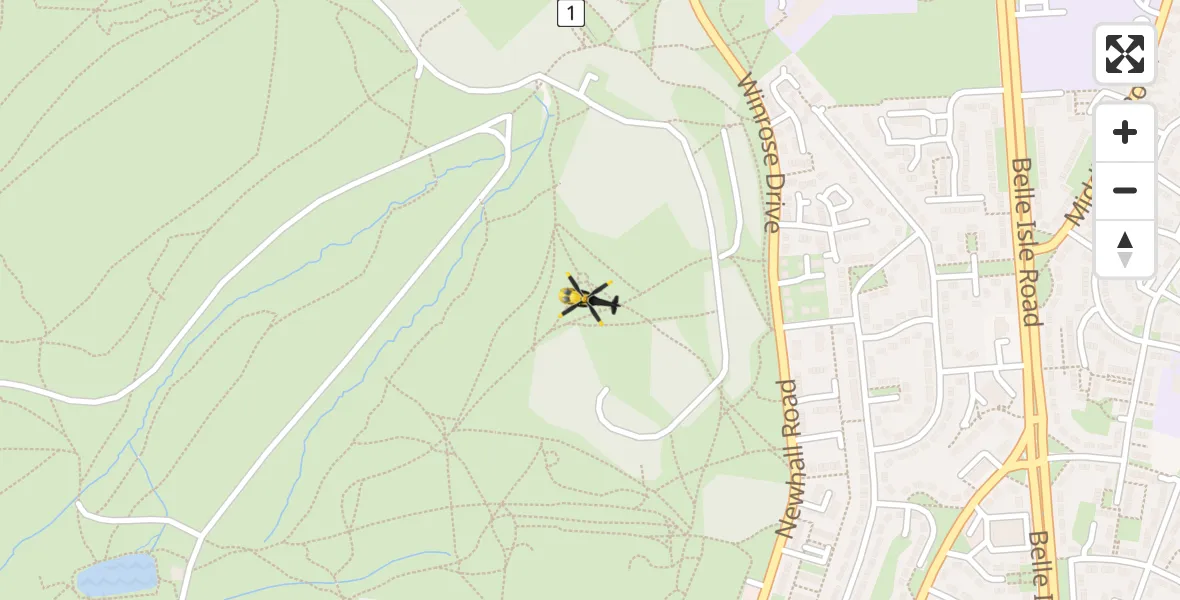 Routekaart van de vlucht: Police Helicopter to Leeds, Definitive Bridleway LEEDS 202