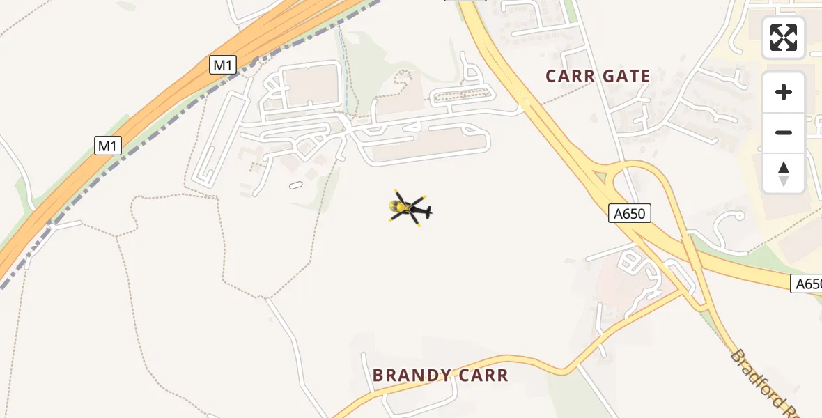 Flight path map showing Police Helicopter route from East Ardsley to East Ardsley