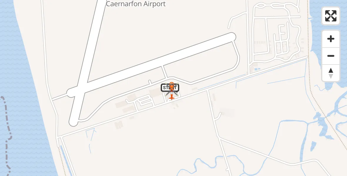 Flight path map showing Coastguard Helicopter route from Caernarfon Airport to Caernarfon Airport