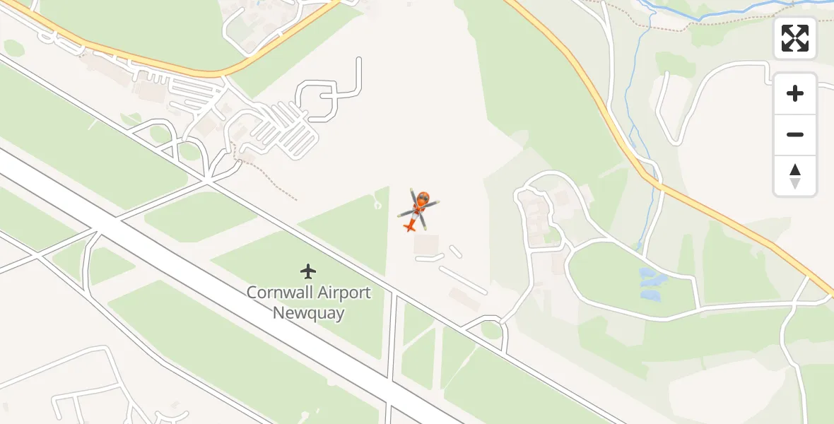 Flight path map showing Coastguard Helicopter route from Cornwall Airport Newquay to Cornwall Airport Newquay