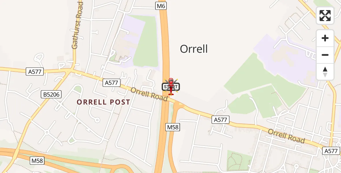 Flight path map showing Air Ambulance Helicopter route from Orrell to Orrell