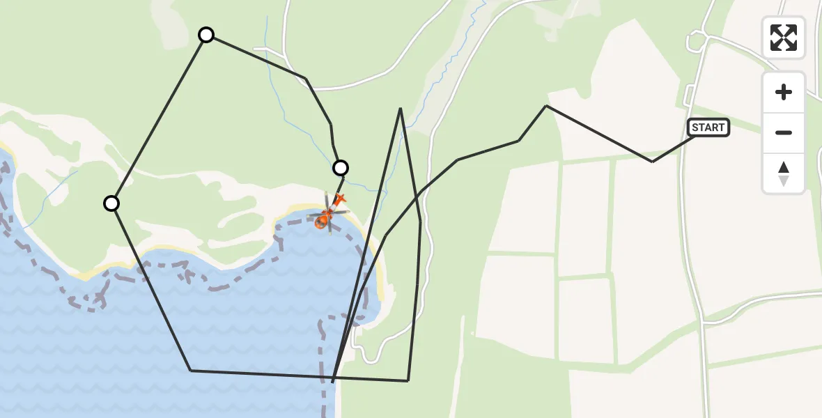 Flight path map showing Coastguard Helicopter route from Worth Matravers to Worth Matravers