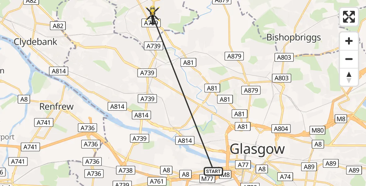 Flight path map showing Police Helicopter route from Glasgow to Glasgow