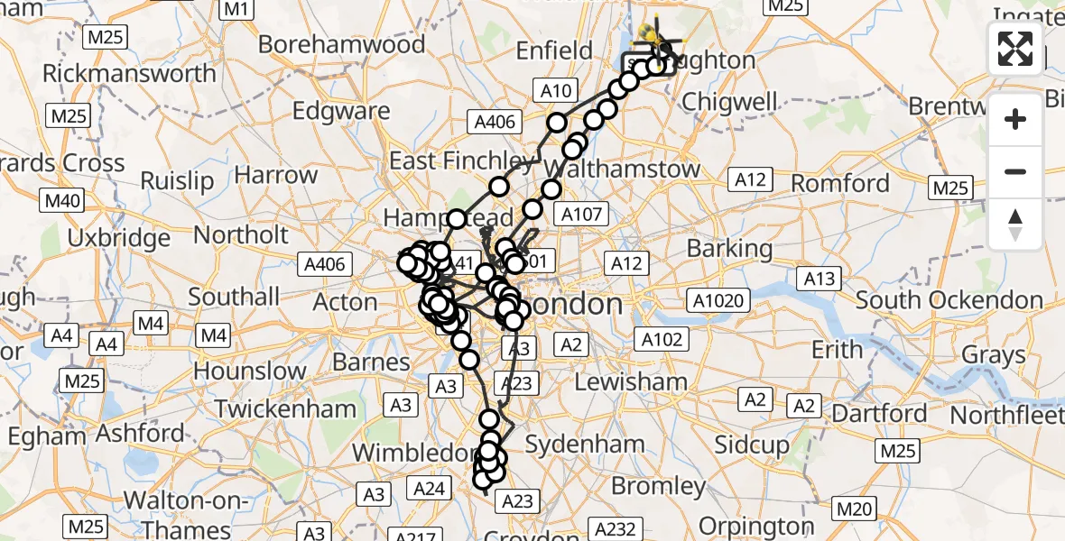 Flight route Police Helicopter Sewardstonebury - Metropolitan Police Air Support Unit Lippitts Hill, 01 March 2026, 14:56