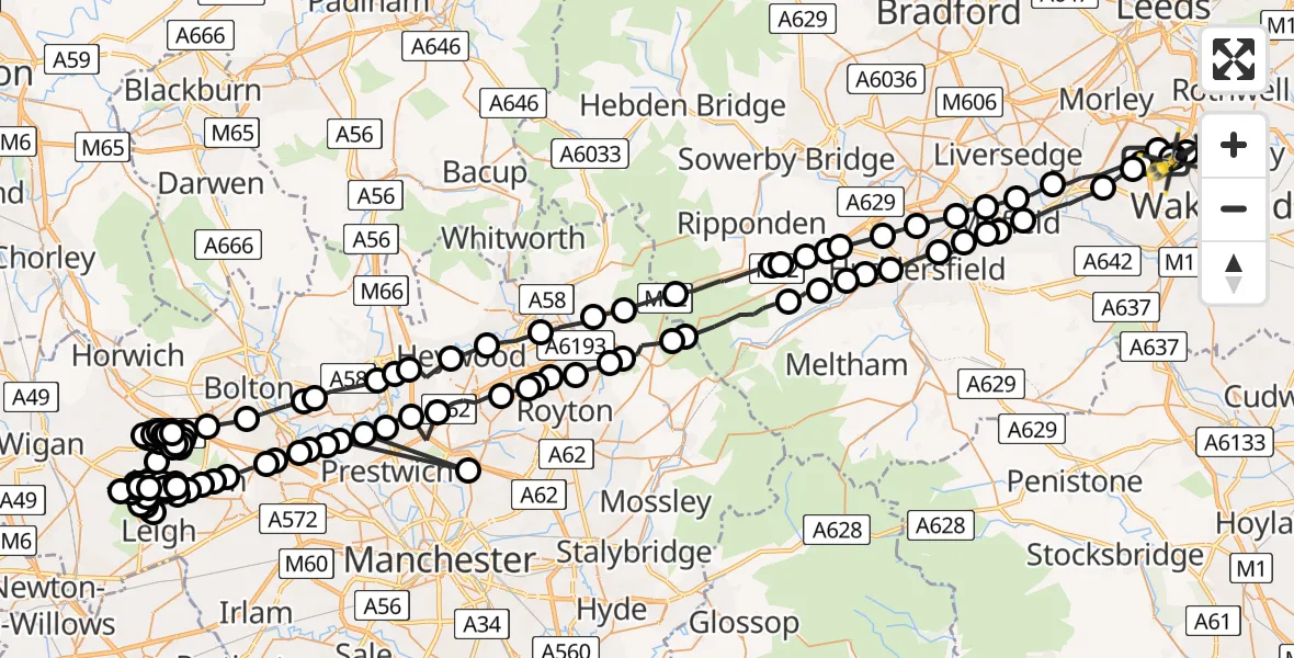 Routekaart van de vlucht: Police Helicopter to Wrenthorpe, Melbourne Mews