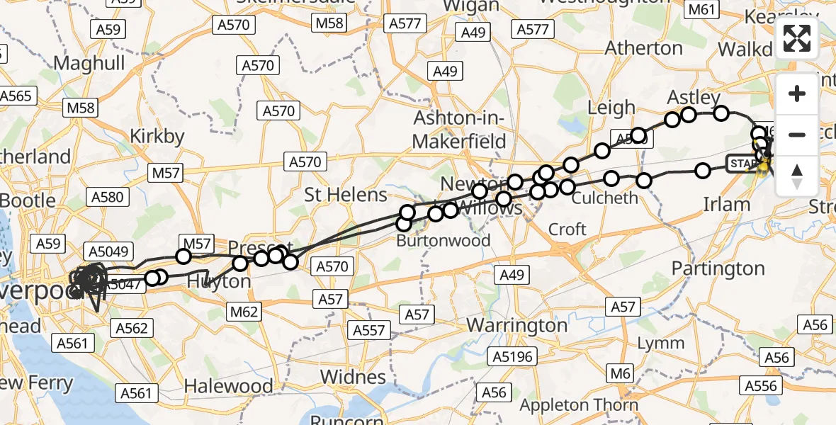 Flight path map showing Police Helicopter route from Irlam to Manchester Barton Aerodrome
