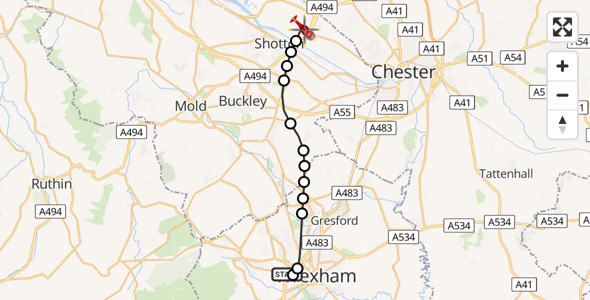 Routekaart van de vlucht: Air Ambulance Helicopter to Garden City