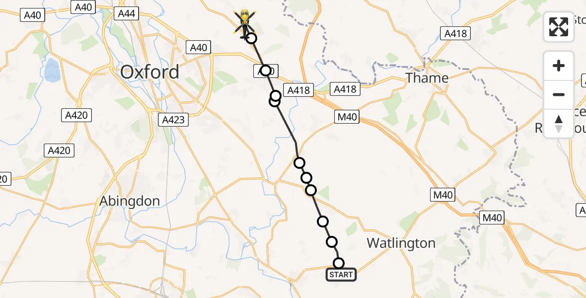 Flight path map showing Police Helicopter route from Ewelme to Stanton St John