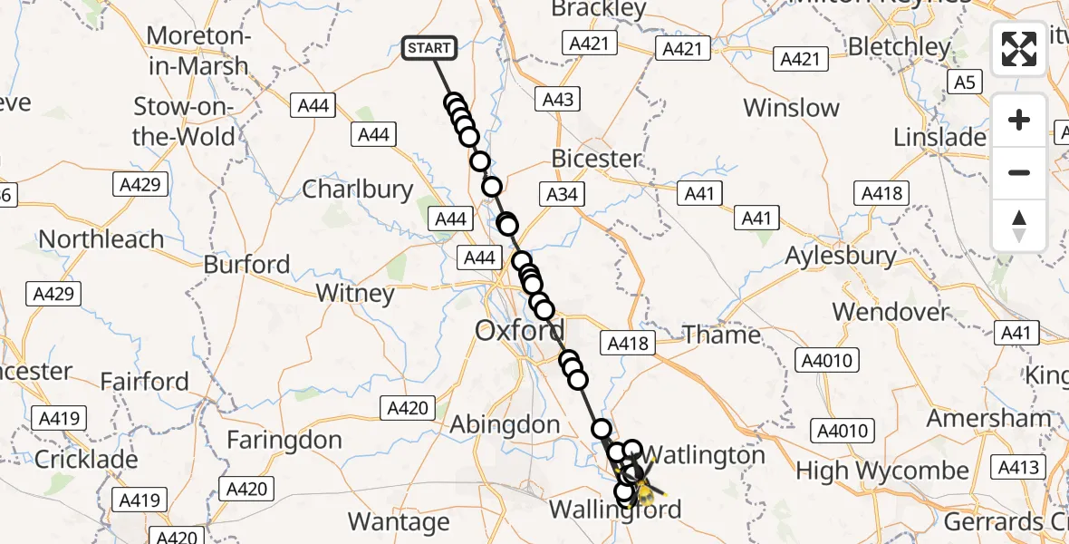 Flight path map showing Police Helicopter route from Barford St Michael to Benson