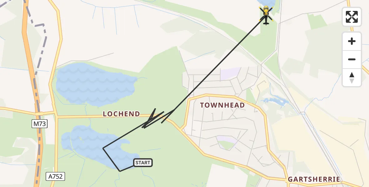 Flight path map showing Police Helicopter route from Gartcosh to Glenboig