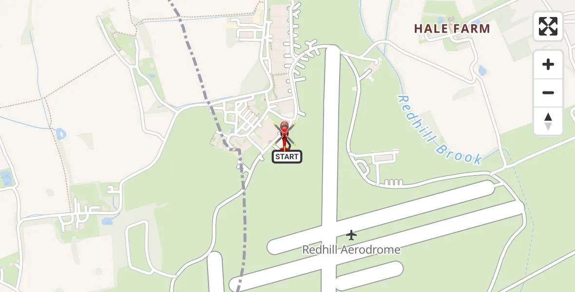 Flight path map showing Air Ambulance Helicopter route from Redhill Aerodrome to Redhill Aerodrome