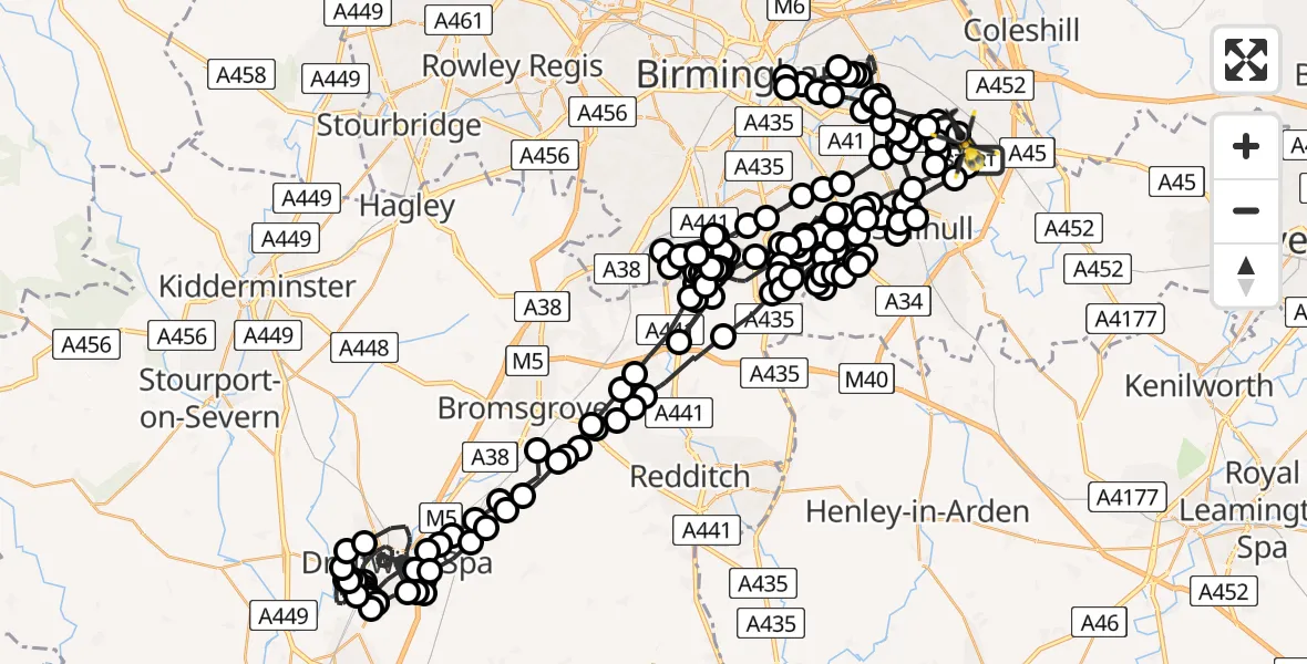 Flight route Police Helicopter Birmingham Airport - Birmingham Airport, 01 March 2026, 22:52