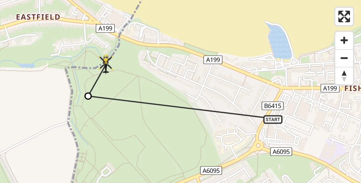 Flight path map showing Police Helicopter route from Musselburgh to City of Edinburgh