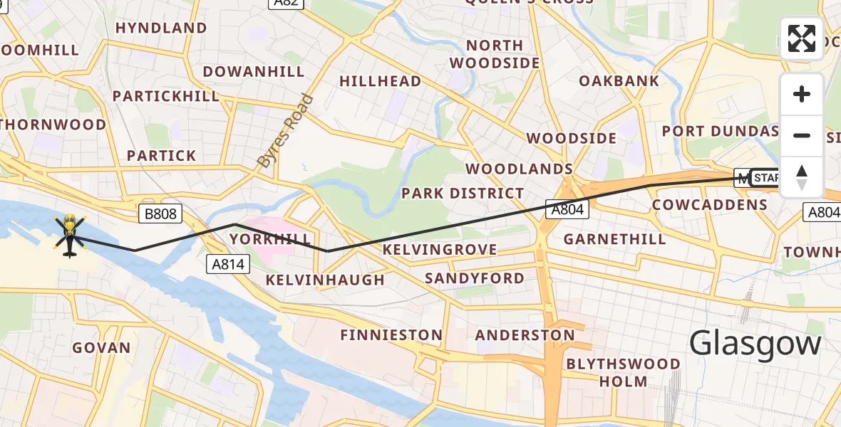 Flight path map showing Police Helicopter route from Glasgow to Glasgow