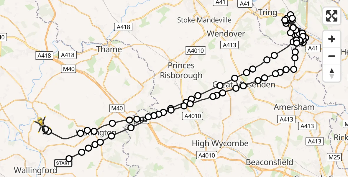 Flight path map showing Police Helicopter route from Benson to Newington