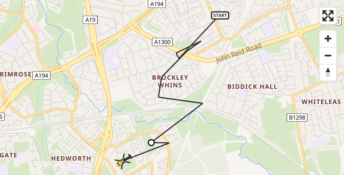 Flight path map showing Police Helicopter route from Jarrow to West Boldon