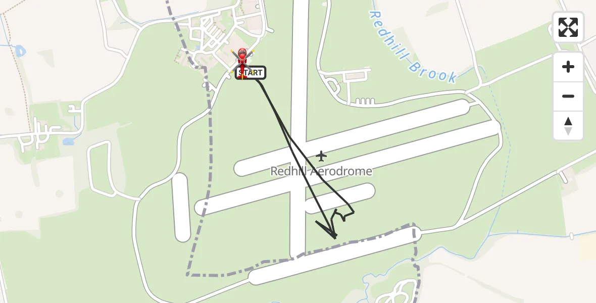 Flight path map showing Air Ambulance Helicopter route from Redhill Aerodrome to Redhill Aerodrome