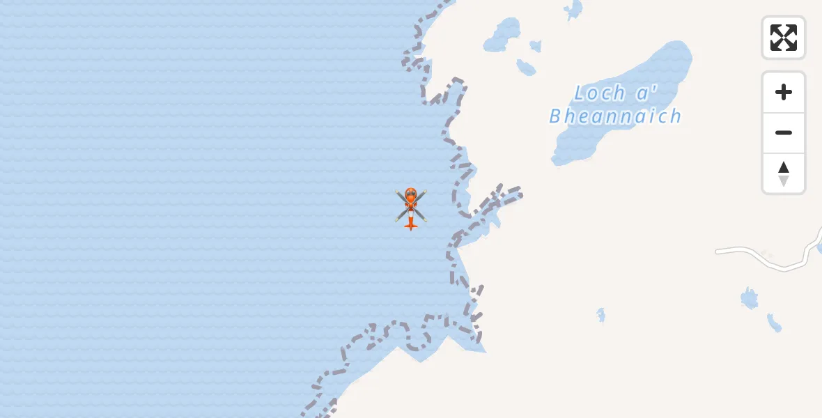 Flight path map showing Coastguard Helicopter route from North Atlantic Ocean to North Atlantic Ocean