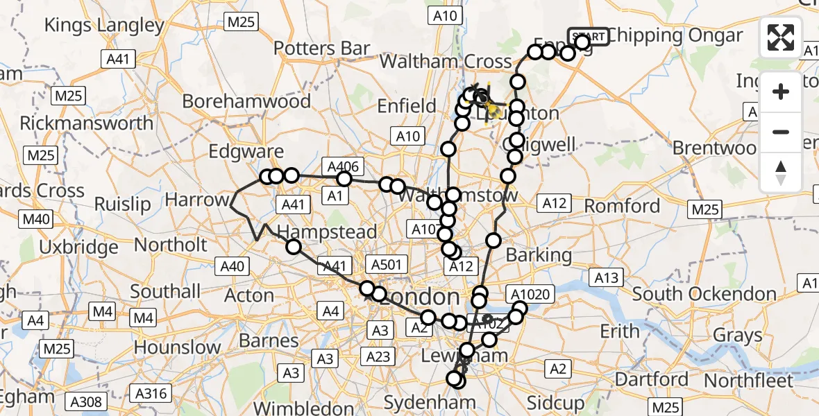 Flight path map showing Police Helicopter route from Coopersale to Sewardstonebury