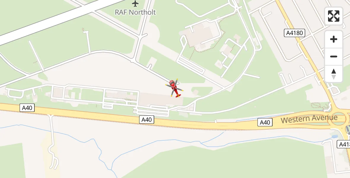 Flight path map showing Air Ambulance Helicopter route from RAF Northolt to RAF Northolt
