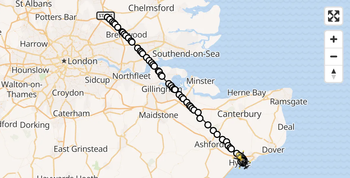 Flight path map showing Police Helicopter route from Woodhatch to Seabrook