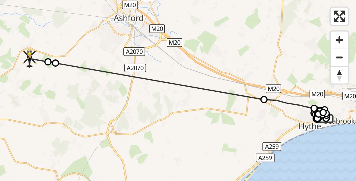 Flight path map showing Police Helicopter route from Seabrook to Bethersden
