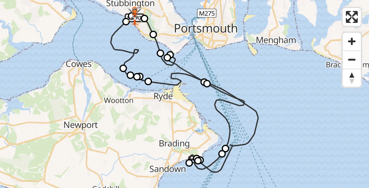 Flight path map showing Coastguard Helicopter route from Solent Airport to Solent Airport