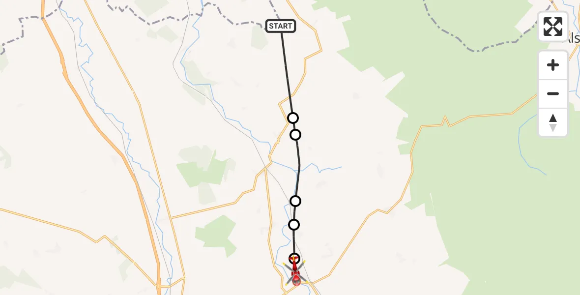 Flight path map showing Air Ambulance Helicopter route from Kirkoswald to Langwathby