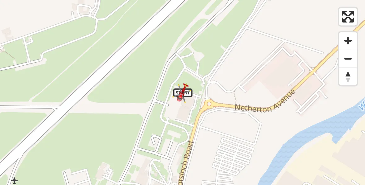 Flight path map showing Air Ambulance Helicopter route from Glasgow Airport to Glasgow Airport