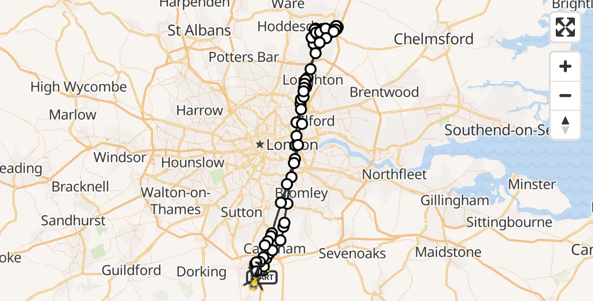 Flight path map showing Police Helicopter route from South Nutfield to South Nutfield
