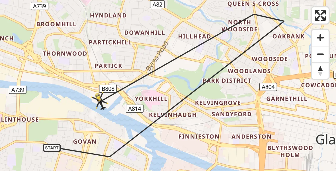 Flight path map showing Police Helicopter route from Glasgow to Glasgow