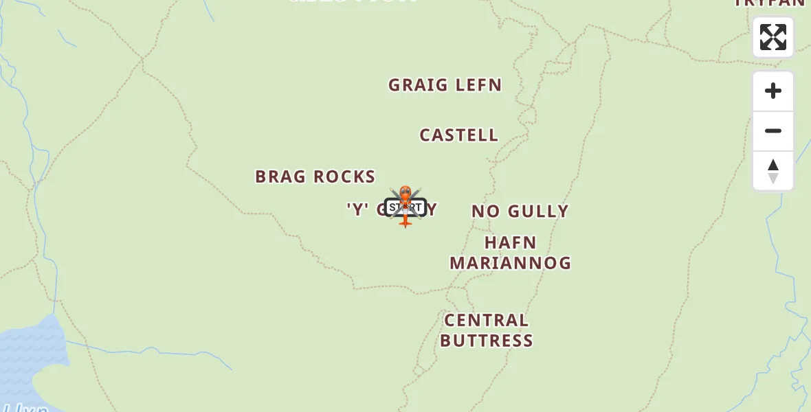 Routekaart van de vlucht: Coastguard Helicopter to Capel Curig, Crib Ogwen