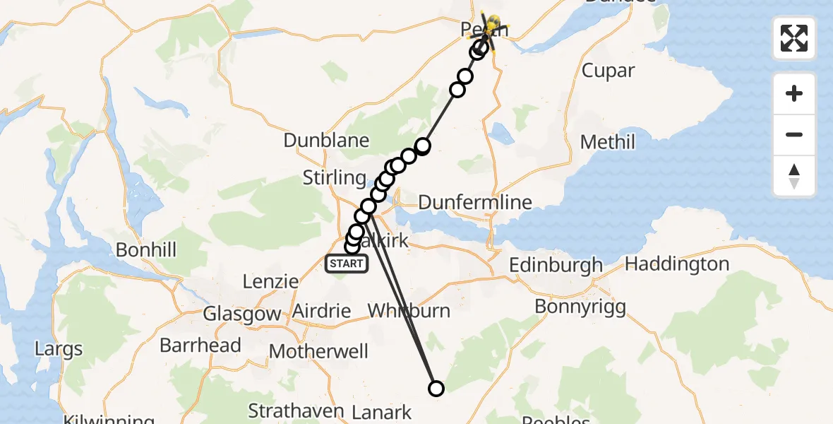 Flight path map showing Police Helicopter route from Abronhill to Perth