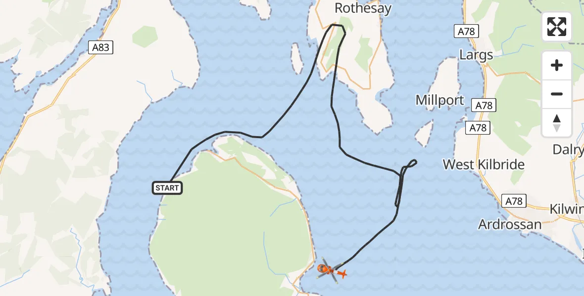 Flight path map showing Coastguard Helicopter route from Inner Seas to Inner Seas