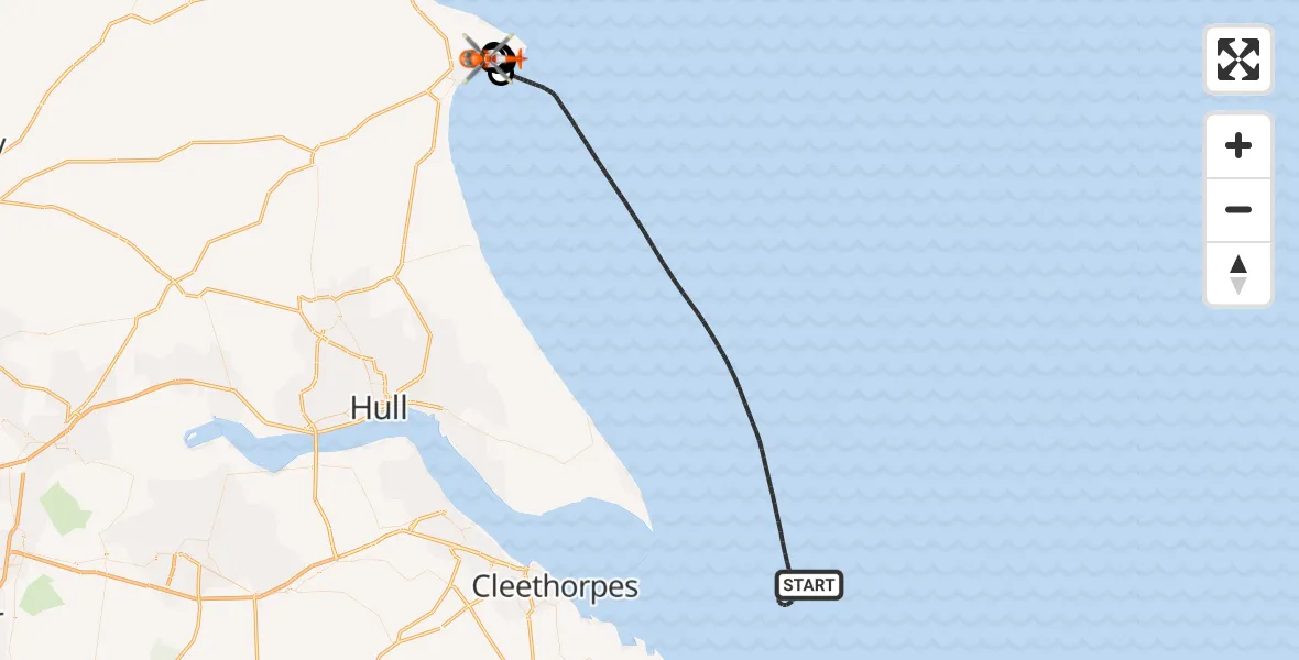 Flight path map showing Coastguard Helicopter route from North Sea to Sewerby