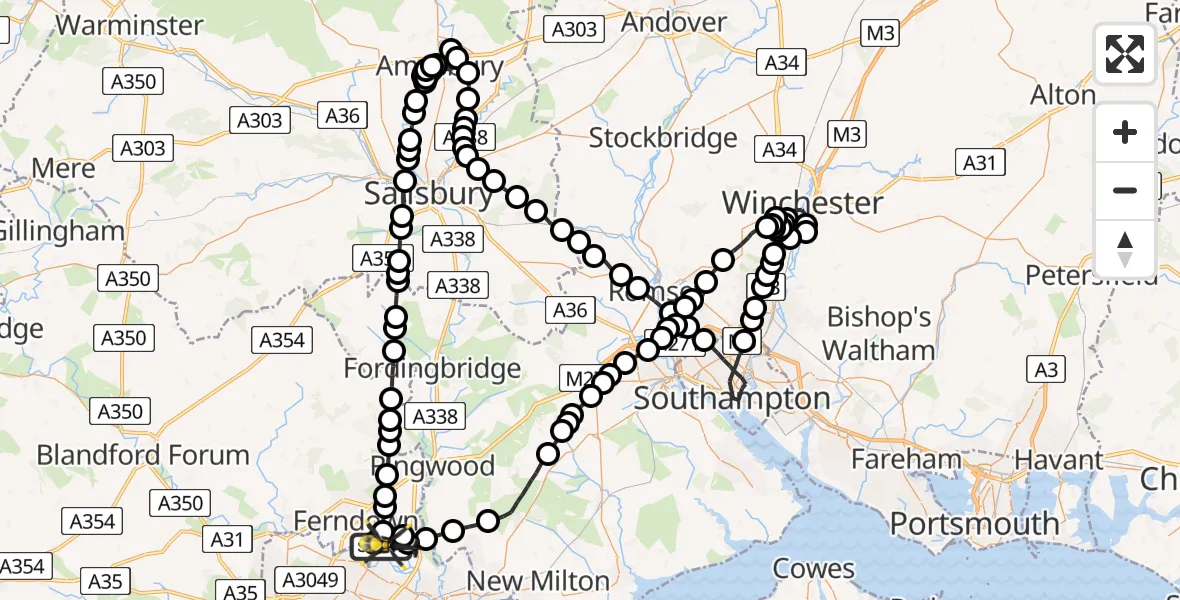 Flight path map showing Police Helicopter route from Bournemouth Airport to Bournemouth Airport