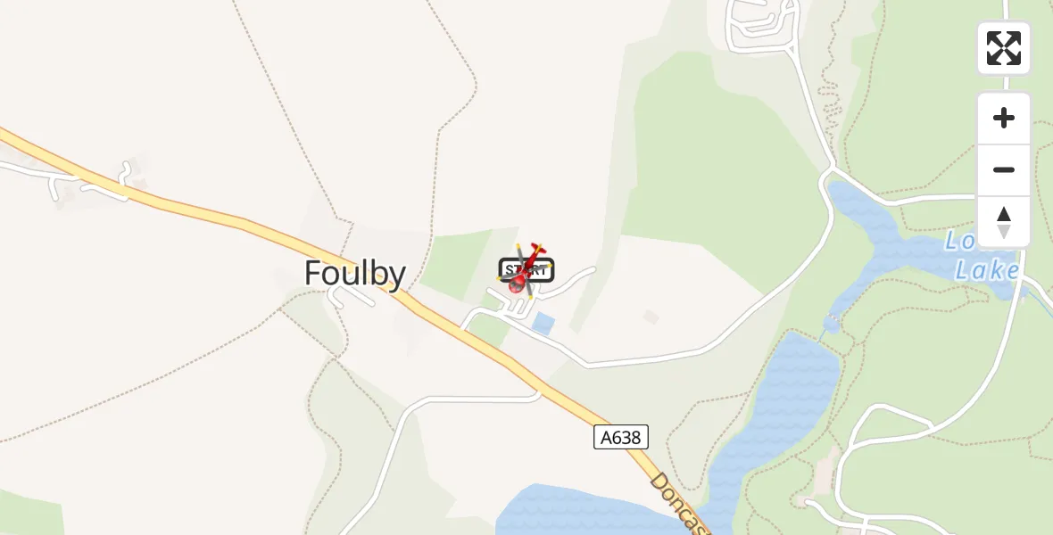 Flight path map showing Air Ambulance Helicopter route from YAA Nostell Helicopter Port to YAA Nostell Helicopter Port