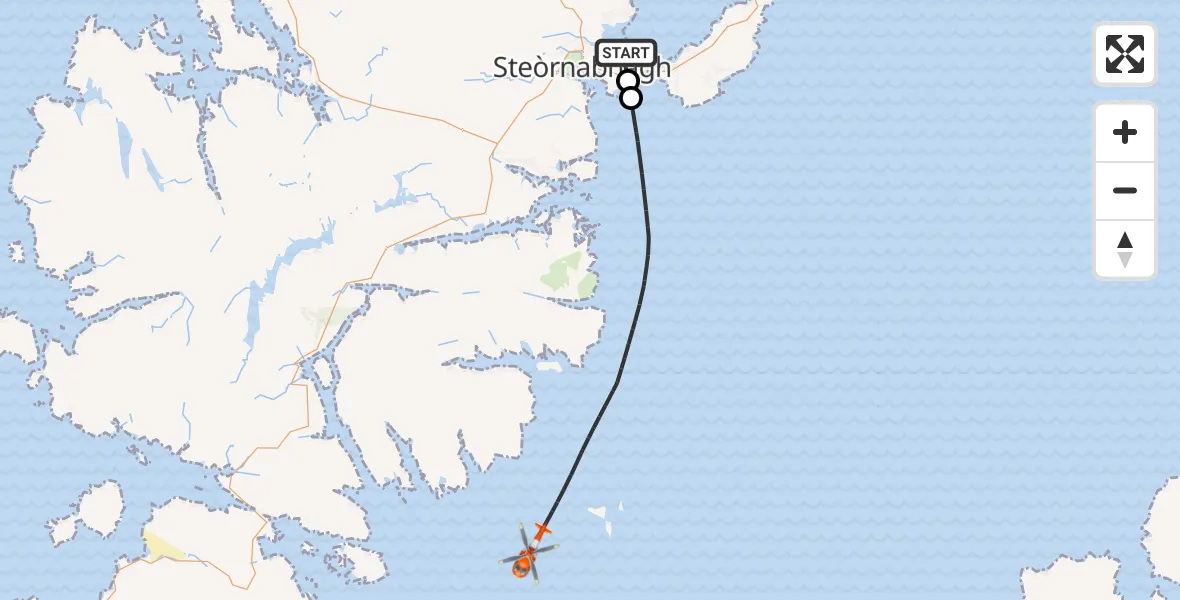 Flight path map showing Coastguard Helicopter route from Stornoway Airport to Inner Seas