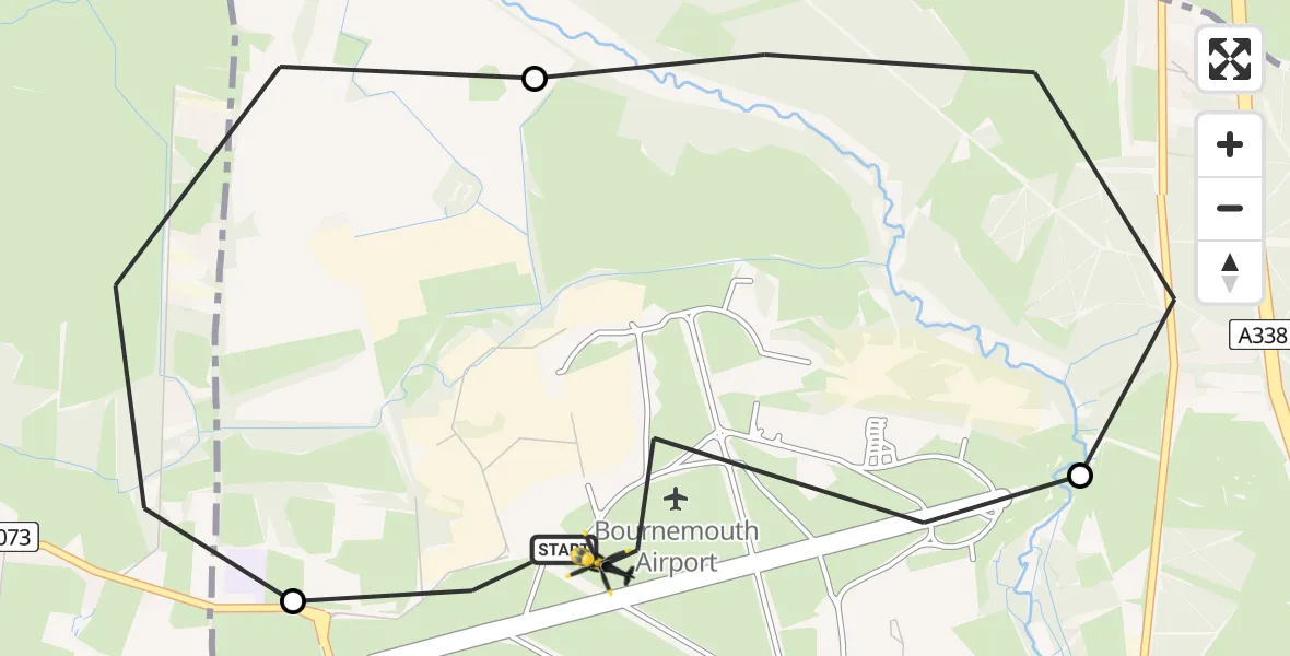 Flight path map showing Police Helicopter route from Bournemouth Airport to Bournemouth Airport