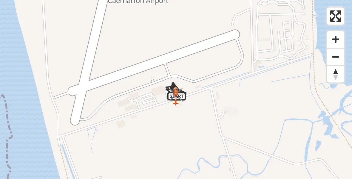 Flight path map showing Coastguard Helicopter route from Caernarfon Airport to Caernarfon Airport