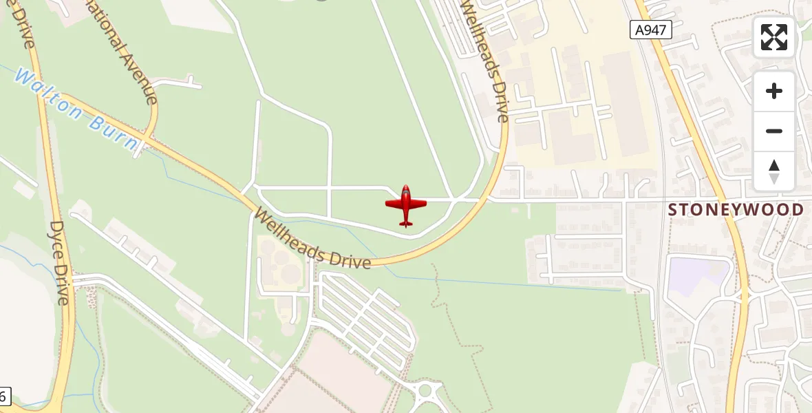 Flight path map showing Air Ambulance Aircraft route from Aberdeen International Airport to Aberdeen International Airport