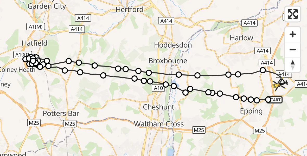 Flight route Police Helicopter North Weald Airfield - North Weald Airfield, 03 March 2026, 00:32