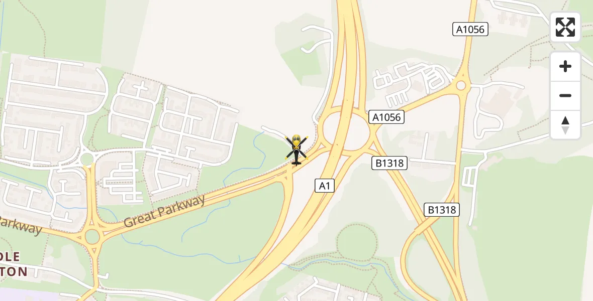 Routekaart van de vlucht: Police Helicopter to Hazlerigg Village, Great Parkway